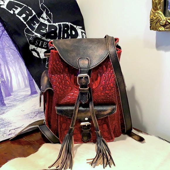 FREEBIRD BY STEVEN Brett Red Crocodile Backpack - Picture 3 of 15